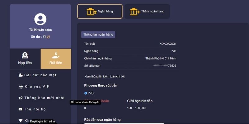 Chuyển khoản ngân hàng tại iBet dễ dàng, nhanh chóng